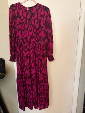 Who What Wear Magenta and Black Tiered Maxi Dress